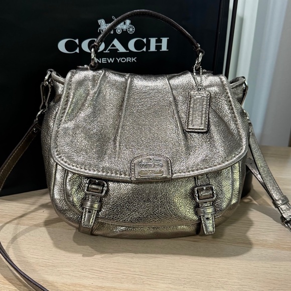 Coach 21251 Madison Annabelle Metallic Pewter Leather Satchel Crossbody Bag - Picture 1 of 11